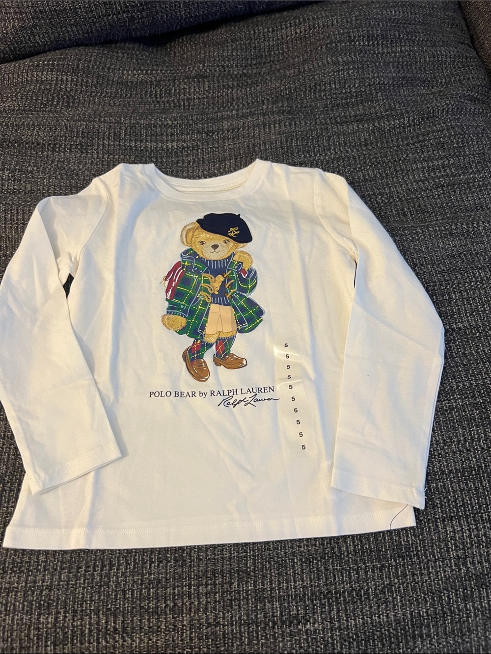 Ralph Lauren White Polo Bear Plaid Jacket Graphic Long-Sleeve Tee - Kids